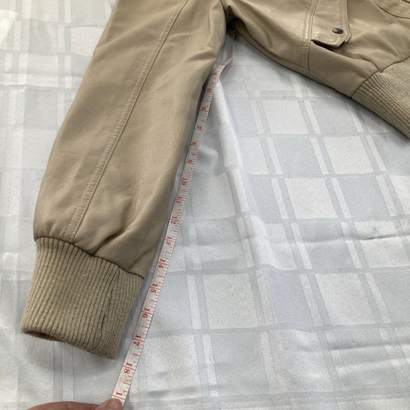 Beverly Hills Polo Club Women’s Tan Faux Leather Short Bomber Jacket Junior Xl - Picture 7 of 16